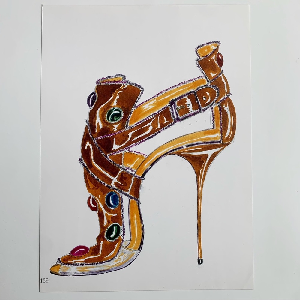 4/$20⭐️ Gold Studded Manolo Blahnik Shoe Illustration *PRINT*